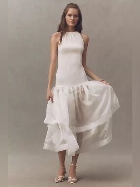 L'IDÉE Carrie Halter Drop-Waist Tiered Maxi Dress